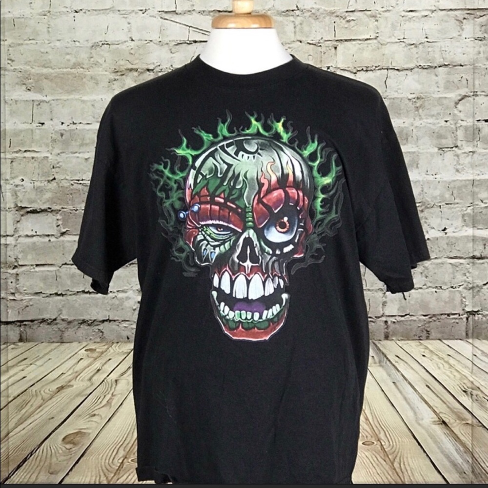 Men's Creepy Flaming Skull Head Pierced Eyebrow.